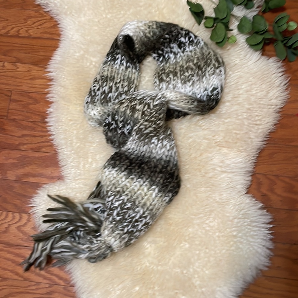 Long Knit Fringed Scarf by New York & Company/ Tan, Cream, Gray, White & Black